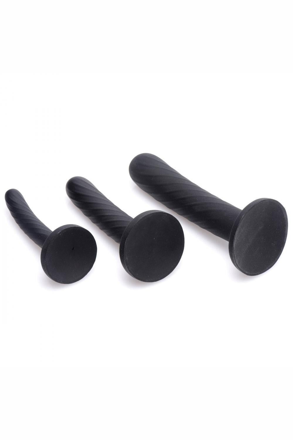 Trinity Strap-On Silicone 3 Piece Dildo Set – Black freeshipping - ToysZone.ca