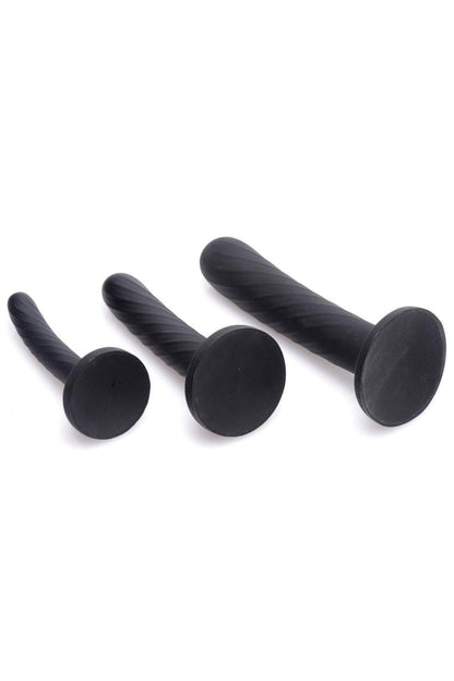 Trinity Strap-On Silicone 3 Piece Dildo Set – Black freeshipping - ToysZone.ca