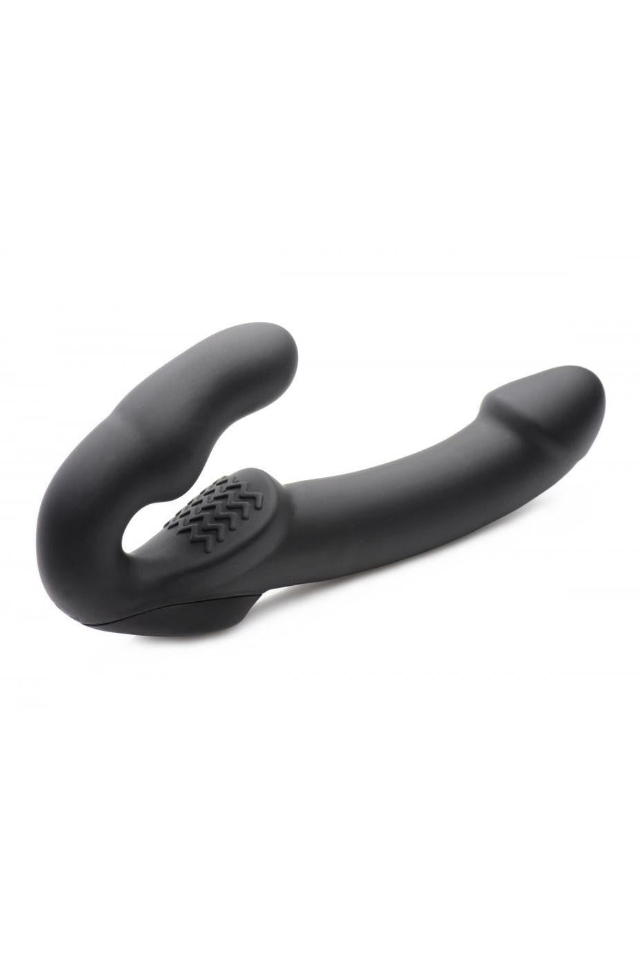 Evoke Rechargeable Vibrating Silicone Strapless Strap On - Black freeshipping - ToysZone.ca