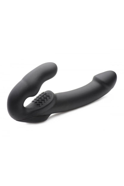 Evoke Rechargeable Vibrating Silicone Strapless Strap On - Black freeshipping - ToysZone.ca