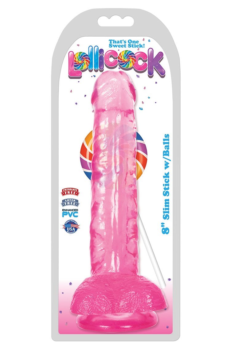 8 Inch Slim Stick with Balls Cherry Ice Dildo Free Shipping