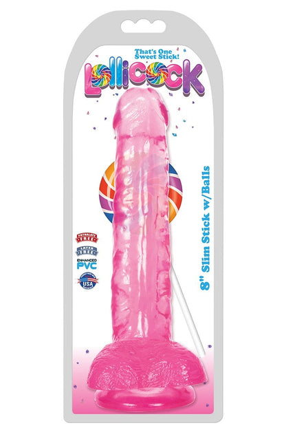 8 Inch Slim Stick with Balls Cherry Ice Dildo Free Shipping