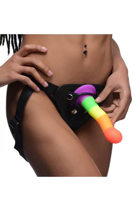 Proud Rainbow Silicone Dildo with Harness Free Shipping