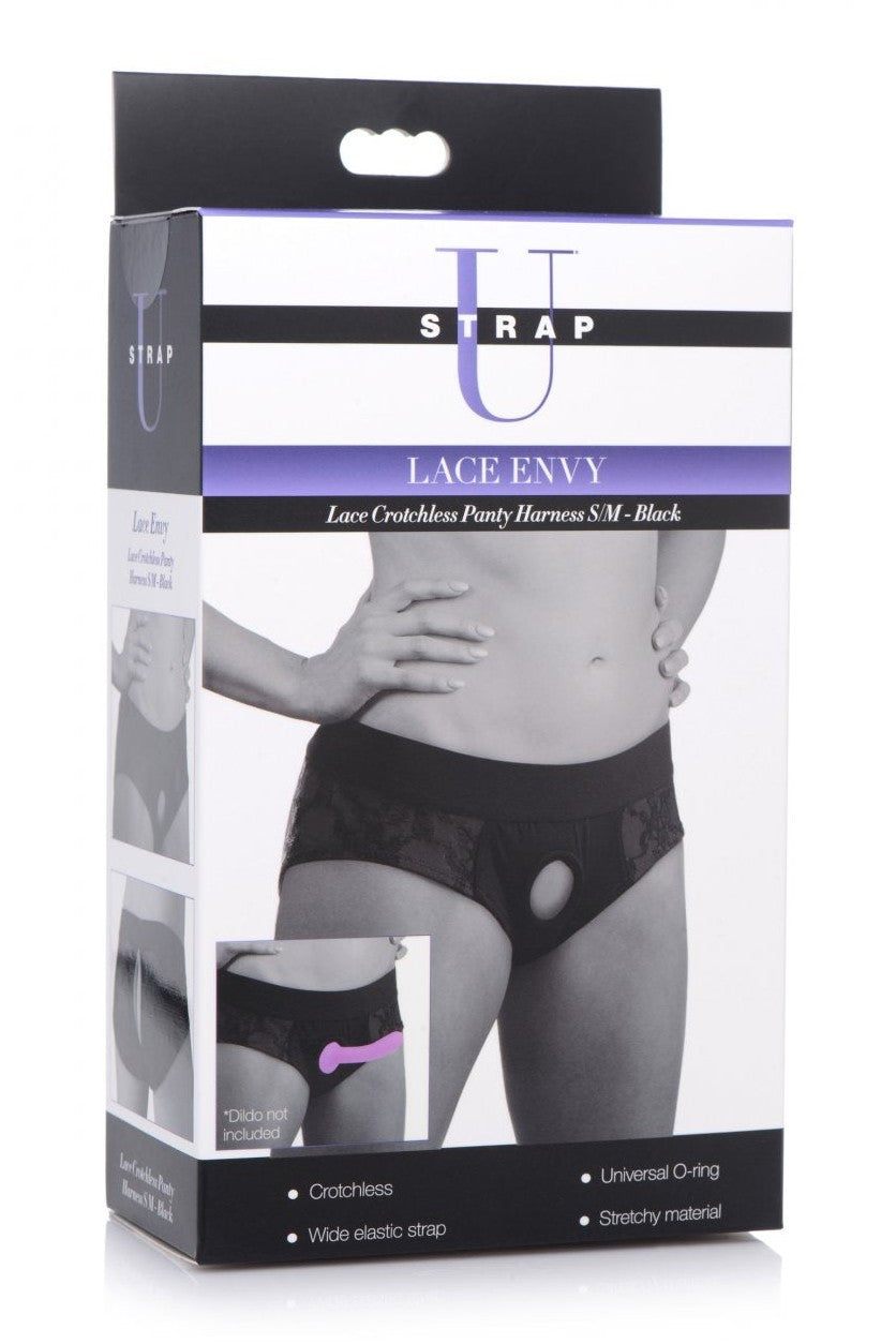 Lace Envy Black Crotchless Panty Harness - S-M freeshipping - ToysZone.ca