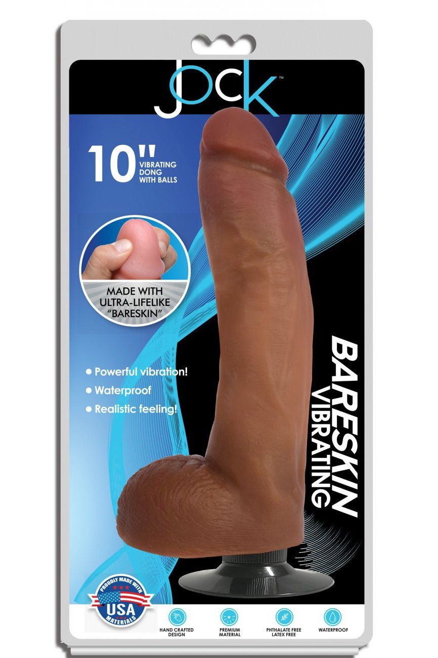 Jock Dark Bareskin Vibrating Dildo with Balls - 10 Inch Free Shipping