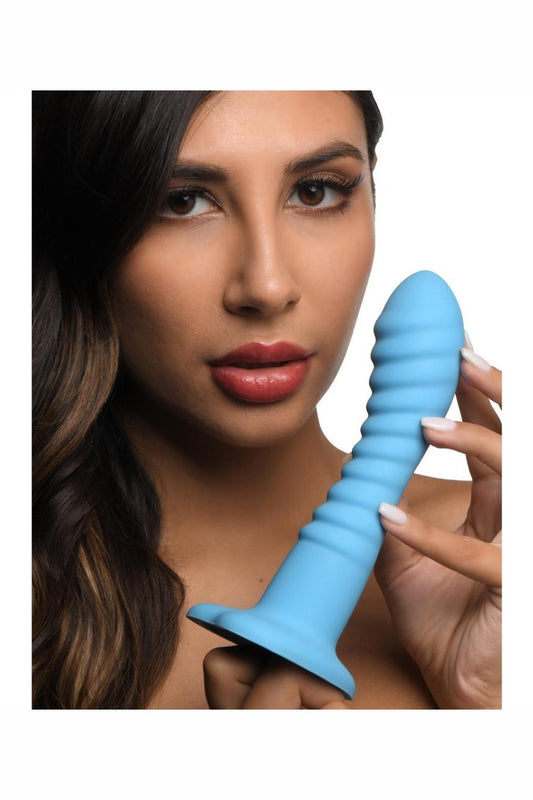 Ribbed Silicone Blue Dildo Free Shipping