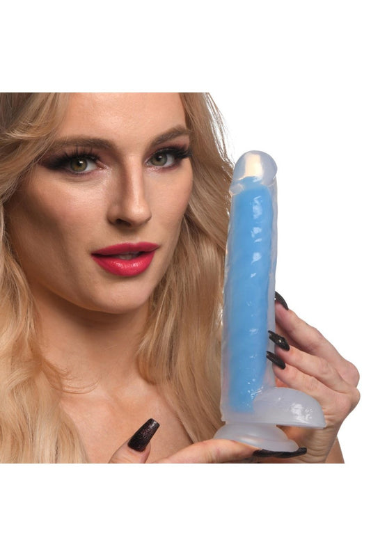 7 Inch Glow-in-the-Dark Silicone Dildo with Balls - Blue Free Shipping