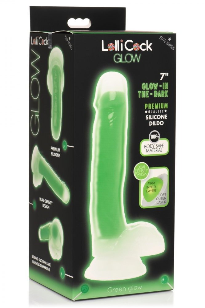 7 Inch Glow-in-the-Dark Silicone Dildo with Balls - Green Free Shipping