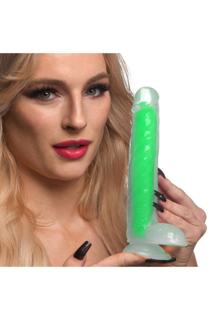 7 Inch Glow-in-the-Dark Silicone Dildo with Balls - Green Free Shipping