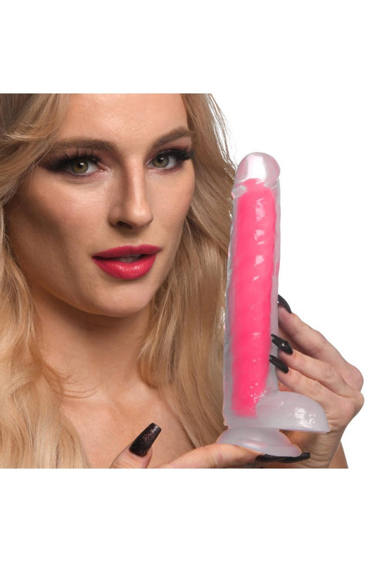 7 Inch Glow-in-the-Dark Silicone Dildo with Balls - Pink Free Shipping