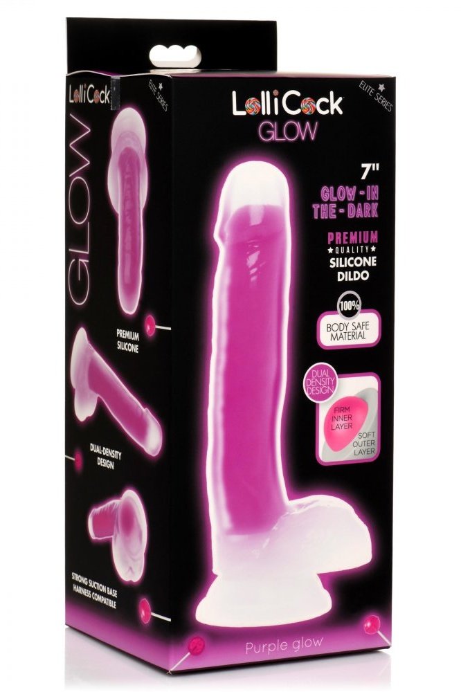 7 Inch Glow-in-the-Dark Silicone Dildo with Balls - Purple Free Shipping