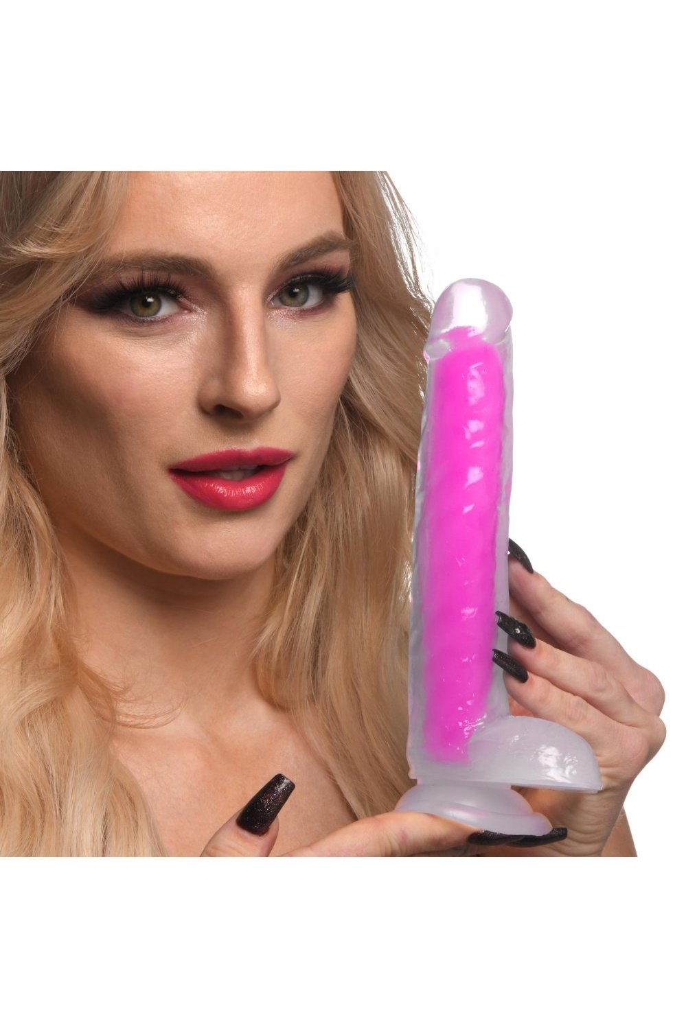 7 Inch Glow-in-the-Dark Silicone Dildo with Balls - Purple Free Shipping